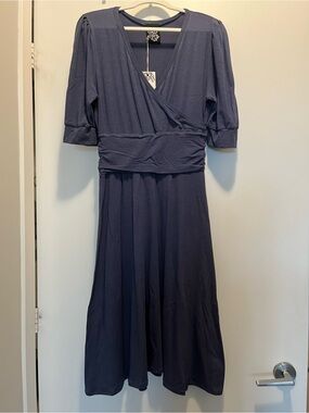 Lilikoi - Navy Midi Dress with Elbow Sleeves
